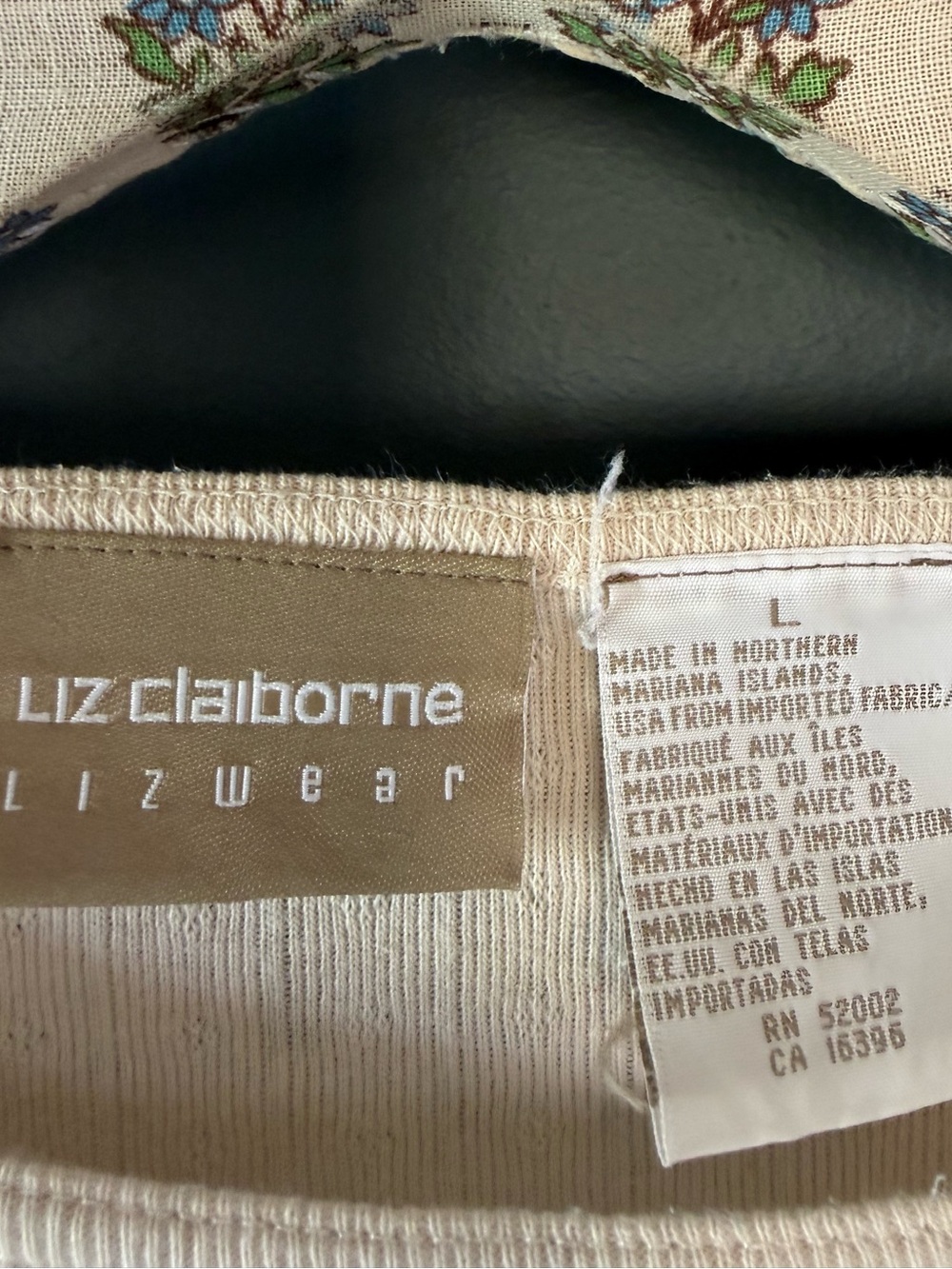 Liz Claiborne lizwear 90s pointelle cottagecore Cream Floral Long-Sleeve Sz L - Picture 8 of 8